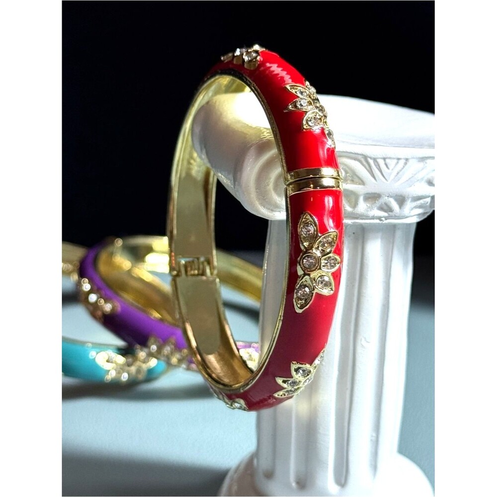 Sequin New York Red Enamel Crystal Hinged Bangle NWOT